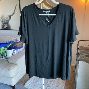 Green Envelope Lightweight Tee Adorable Bell Sleeves Black 2X